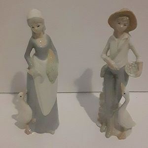 Vintage High Gloss Enamel Girl and Boy with Duck